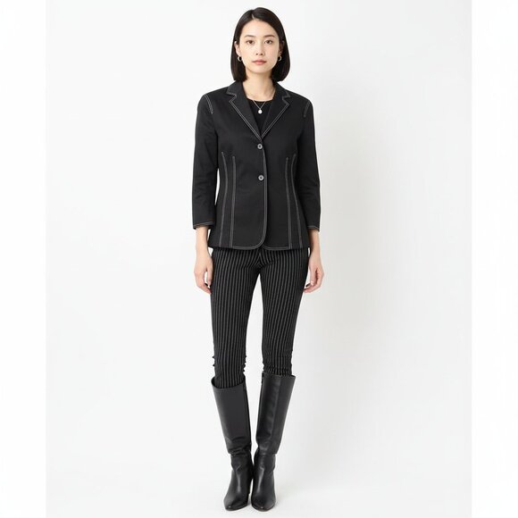 Neiman Marcus Black Ribbed Long Sleeve Button Up Tailored Blazer Jacket 6 - Picture 6 of 6